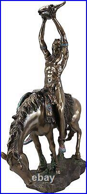 Ebros Large Native American Vision Quest Warrior On Horse With Skull Statue 25