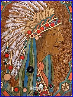 Flemish Art Co Native American Chief And Maid Pyrography Embellished Plaques