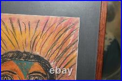 Folk Art Drawing Painting Native American Indian Colorful Framed