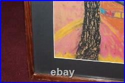 Folk Art Drawing Painting Native American Indian Colorful Framed