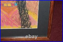 Folk Art Drawing Painting Native American Indian Colorful Framed