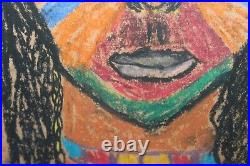 Folk Art Drawing Painting Native American Indian Colorful Framed