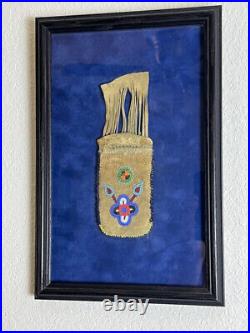 Framed Native American Buckskin Beaded Puzzle Pouch