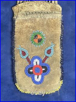 Framed Native American Buckskin Beaded Puzzle Pouch