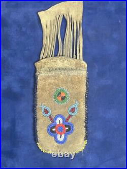 Framed Native American Buckskin Beaded Puzzle Pouch