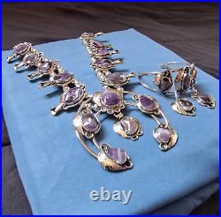 GIANT Amethyst Silver Squash Blossom Necklace /w Bracelet and Earrings