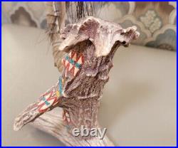 Genuine Navajo Deer Stag Horn Peace Pipe Native American Indian Beads & Feathers
