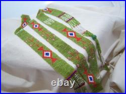 HAND BEADED WAMPUM LONG RENDEVOUS 5' ++ American Craft Art Green Black Powder