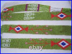 HAND BEADED WAMPUM LONG RENDEVOUS 5' ++ American Craft Art Green Black Powder