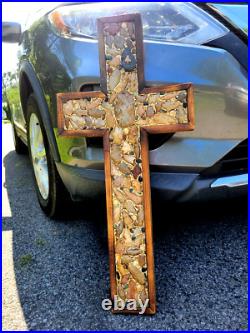 HUGE Art Jesus Crucifix Native American Indian Arrowheads Artifacts Marbles