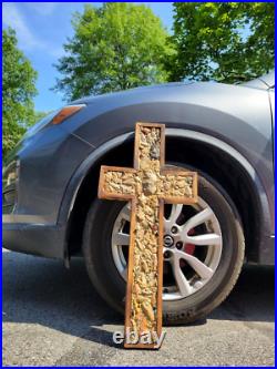 HUGE Art Jesus Crucifix Native American Indian Arrowheads Artifacts Marbles
