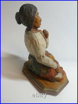 Hand Carved JOE PERKINS Painted Wood Native American Indian Woman Sculpture