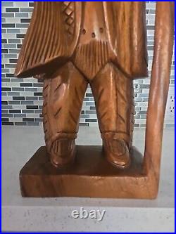 Hand Carved Wooden Native American Indian Chief Statue Folk Art 20 tall