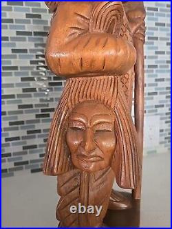 Hand Carved Wooden Native American Indian Chief Statue Folk Art 20 tall