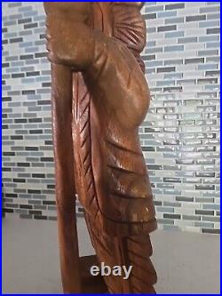 Hand Carved Wooden Native American Indian Chief Statue Folk Art 20 tall