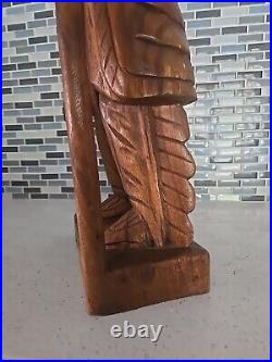 Hand Carved Wooden Native American Indian Chief Statue Folk Art 20 tall