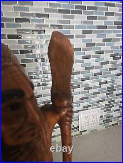 Hand Carved Wooden Native American Indian Chief Statue Folk Art 20 tall