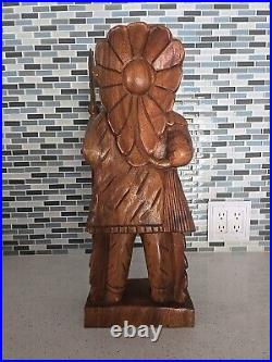 Hand Carved Wooden Native American Indian Chief Statue Folk Art 20 tall