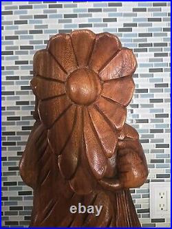 Hand Carved Wooden Native American Indian Chief Statue Folk Art 20 tall