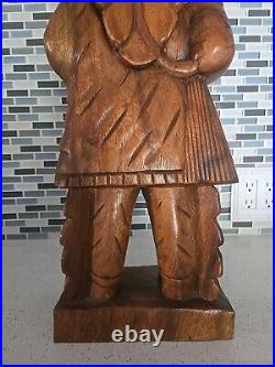 Hand Carved Wooden Native American Indian Chief Statue Folk Art 20 tall