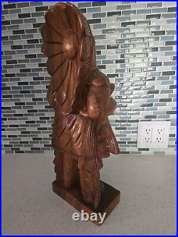 Hand Carved Wooden Native American Indian Chief Statue Folk Art 20 tall