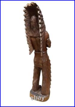 Hand Carved Wooden Native American Indian Chief Statue Folk Art 24 tall