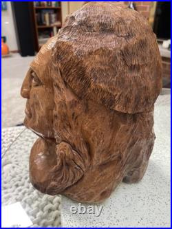 Hand Chainsaw Carved Wood Native American Indian Bust Sculpture Signed HMS 10 Lb