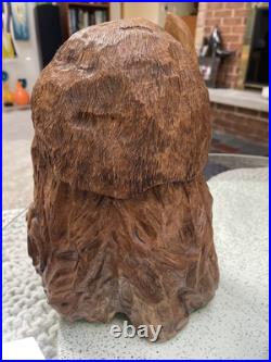 Hand Chainsaw Carved Wood Native American Indian Bust Sculpture Signed HMS 10 Lb