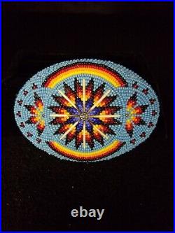 Hand Crafted Beaded Star Design Quillwork Native American Indian Belt Buckle
