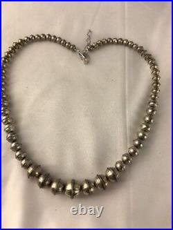 Hand Stamped Bench Navajo Pearls Graduated Sterling Silver Bead Necklace 19