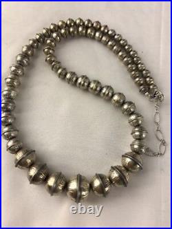 Hand Stamped Bench Navajo Pearls Graduated Sterling Silver Bead Necklace 19