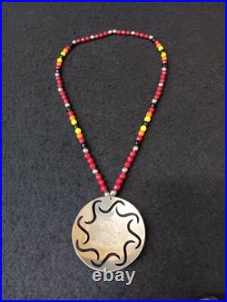 Hand Stamped Signed German Silver Rosette Beaded Native American Indian Necklace