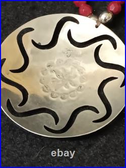 Hand Stamped Signed German Silver Rosette Beaded Native American Indian Necklace