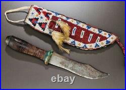 Hand made Indian Beaded Knife Cover Native American Sioux Hide Knife Sheath
