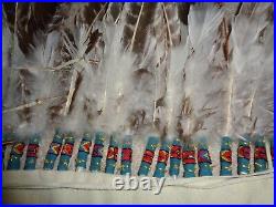 Hand made Native American Indian headdress bonett feathers leathers gold accent