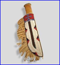 Handmade Antique Indian Beaded Knife Case Native American Leather Knife Sheath