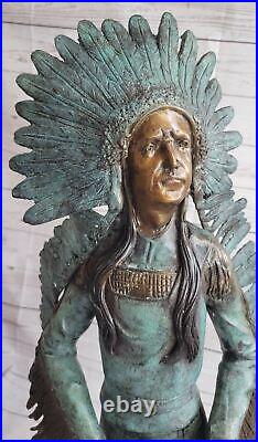 Handmade Native American Indian Warrior Bronze Sculpture Statue Figurine Gift