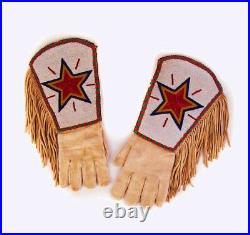 Handmade Old American Sioux Style Suede Hide Beaded Gauntlets Gloves GN125