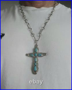Horace Iule Zuni Spectacular Sterling Silver Turquoise Cross Necklace 49 Grams