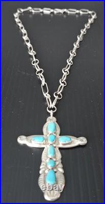 Horace Iule Zuni Spectacular Sterling Silver Turquoise Cross Necklace 49 Grams