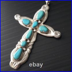 Horace Iule Zuni Spectacular Sterling Silver Turquoise Cross Necklace 49 Grams