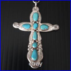 Horace Iule Zuni Spectacular Sterling Silver Turquoise Cross Necklace 49 Grams