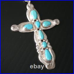 Horace Iule Zuni Spectacular Sterling Silver Turquoise Cross Necklace 49 Grams