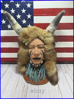 Imitation Native American Medicine Man Head Wall Decor War Paint Bull Horns