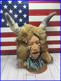 Imitation Native American Medicine Man Head Wall Decor War Paint Bull Horns