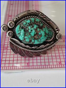 Immense Navajo Angela Lee Sterling Silver Turquoise Leaf Ring