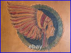 Incredible tooled leather Native American Indian Chief photo album Western 1954