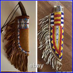 Indian Beaded Knife Cover Native American Sioux Handmade Hide Knife Sheath