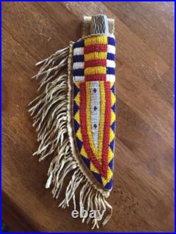 Indian Beaded Knife Cover Native American Sioux Handmade Hide Knife Sheath