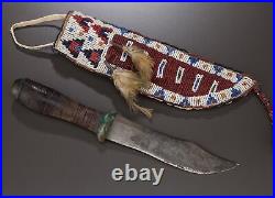 Indian Beaded Knife Cover Native American Sioux Handmade Leather Knife Sheath